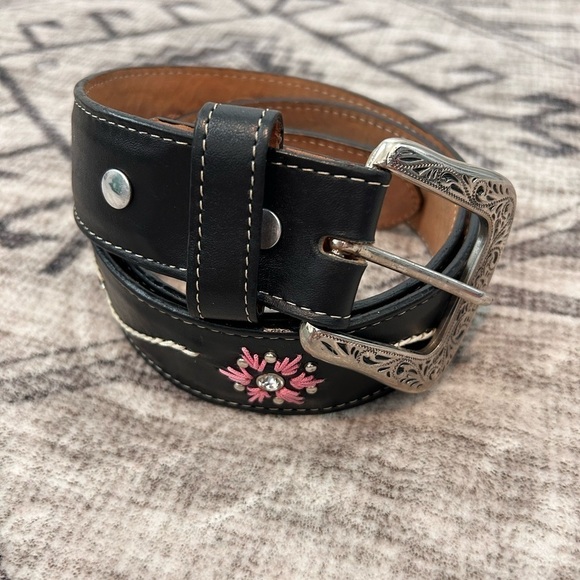 Western Women’s Belt Leather Pink Embroidery Rhinestone Made in Mexico 32 - Picture 1 of 11